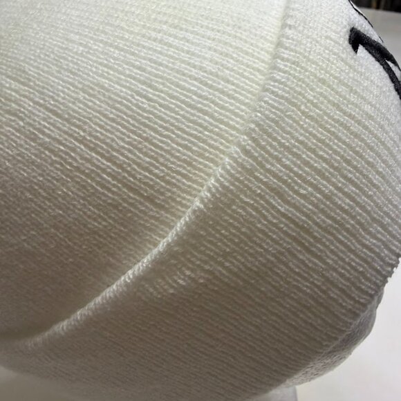 White Knit Beanie With Black NY Logo – Unisex Winter Hat - Picture 5 of 8